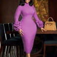 thumbnail image 2 of AURA Womens Half High Neck Bodycon Midi Dress 3D Flower Long Sleeve High Waist Slim Hip Dress Elegant Work Party Dress, 2 of 5