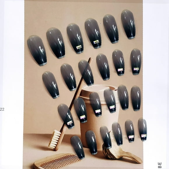 24pcs Glossy Ombre French Coffin Press on False Nails Extra Long Fake Fingers Ballet Nail