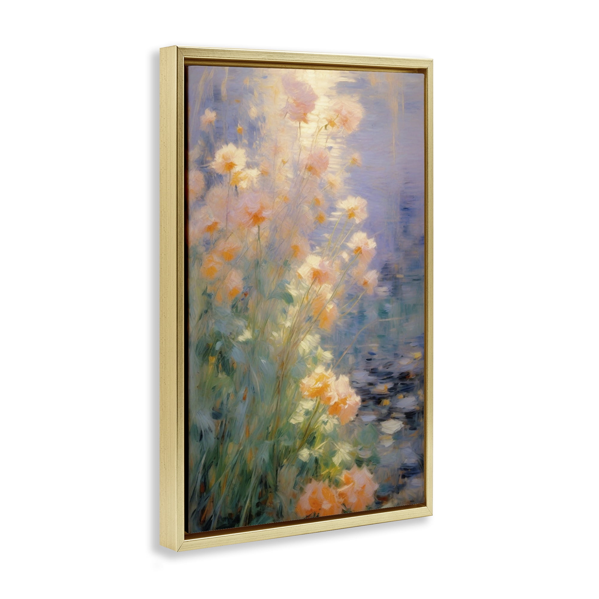 Stupell Industries Sunlit Pastel Blossoms Impression Gold Framed Floater Canvas Wall Art, design by Angie Hawke