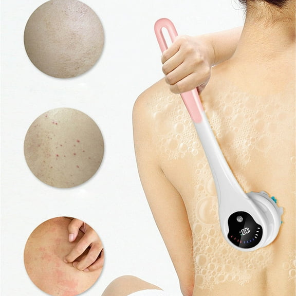 Electric Body Scrubber – Rechargeable Back Scrubber for Shower with Long Dual Handle, 5 Brush Heads, Waterproof Rotating Shower Brush for Deep Cleansing, Exfoliating & Massaging Skin