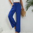 thumbnail image 4 of Ayolanni Women Pants Wide-Leg Blue High Rise Drawstring Solid Pants Womens Pants Petite Capri M, 4 of 8