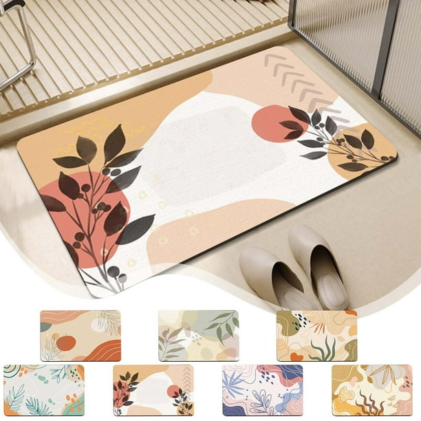 Tapete de baño Diatomite - Esterilla de baño súper absorbente y de secado rápido, respaldo de goma antideslizante, moderna multicolor, 16x24 pulgadas