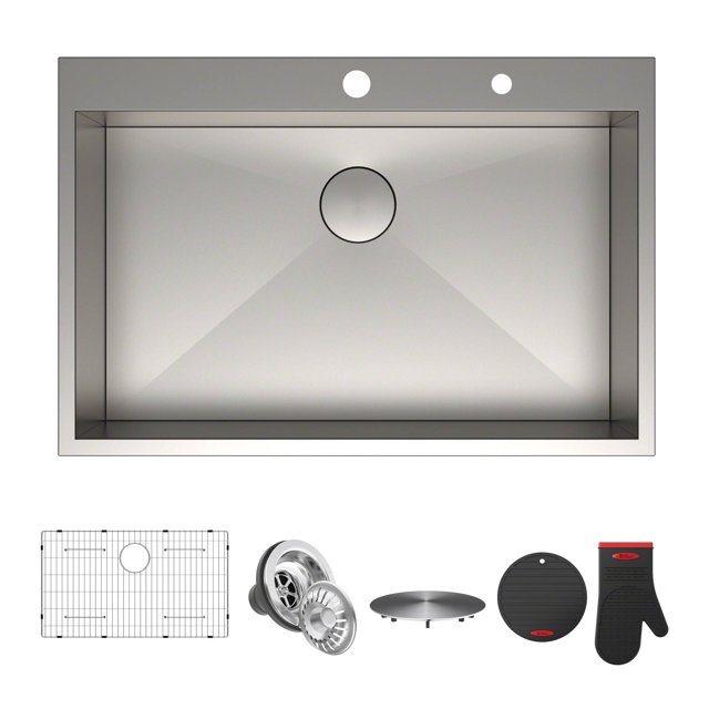 Kraus Pax Zero Radius 33 Pouces Unique Bol Goutte d'Acier Inoxydable dans l'Évier de Cuisine