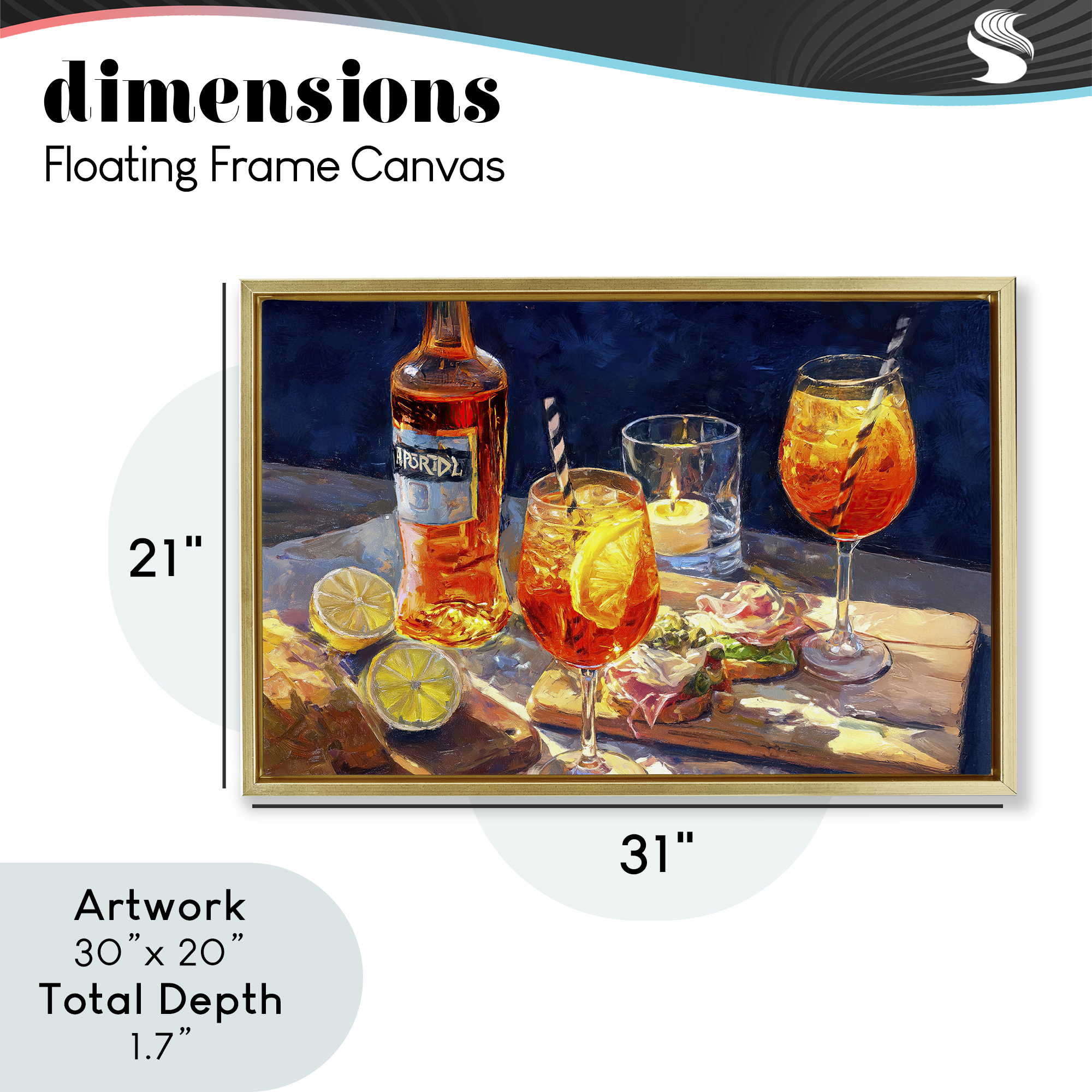 Sprits Table Still Life Gold Framed Floater Canvas Wall Art, design by Ziwei Li