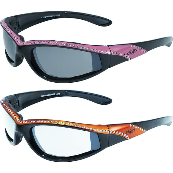 2 Pairs of Global Vision Marilyn 11 Padded Women's Sunglasses Pink Flash Mirror Lenses + Orange Clear to Smoke Lenses
