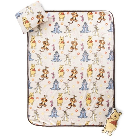 Jay Franco Kids 3 Piece Gift Set – 12" Shaped Character Pillow, 12" Decorative Pillow & 40" x 50" Throw Blanket, Ultra-Soft Plush Bedding, Couch Décor & Holiday Travel Set, Blue - Winnie The Pooh