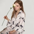 thumbnail image 5 of Women's Cat Print Satin Pajama Set Long Sleeve Button-Up Top with Elastic Waist Full-Length Pants - Large, Gray, 5 of 7
