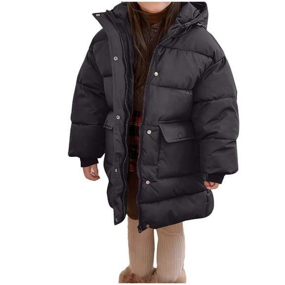 Children Boy Girl Collared Neck Parkas Jacket Hooded Outfits for Kid Long Warm Thick Puffer Hooded Plain Fall Winter Jacket 2026 Clothing Fashion