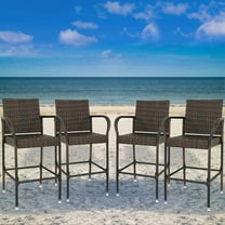 ZENY Set of 4 Wicker Bar Stools Patio Rattan Chairs Metal Frame, Brown