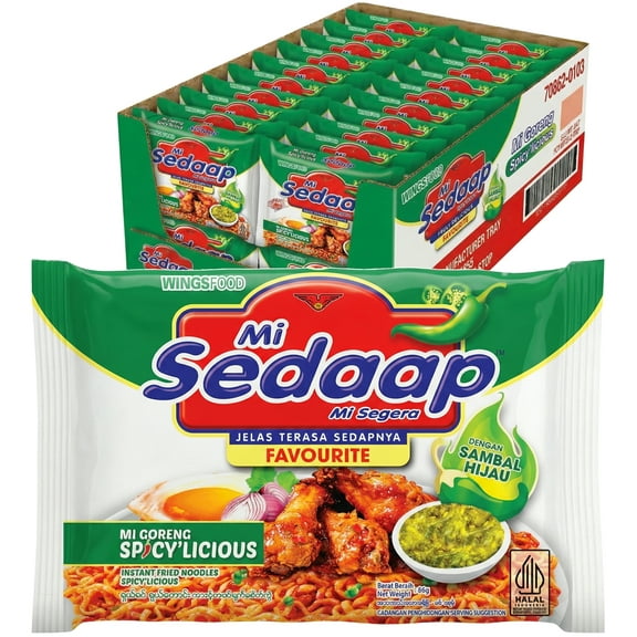 Mi Sedaap - Spicylicious Flavor, Instant Fried Noodle with Green Chili Sambal 3.03oz - pack of 40