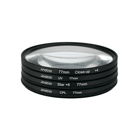 Andoer 77mm UV+CPL+Close-Up+4 +Star 8-Point Filter Circular Filter Kit Circular Polarizer Filter Macro Close-Up Star 8-Point Filter with Bag for Nikon Canon Pentax Sony DSLR