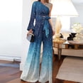 thumbnail image 4 of Joernso 2Pcs/Set Women Outfit Bandage Bowknot High Waist Wide Leg One Shoulder Top Patchwork Shiny Pants Set Streetwear, 4 of 8