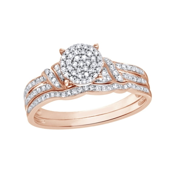 AFFY White Natural Diamond Cluster Bridal Set In 10k Rose Gold (0.25 Cttw)
