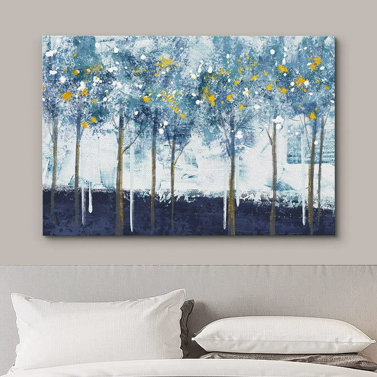Wall26 Framed Canvas Print Wall Art Woodland Nursery Decor Blue Mountains & Forest Under Shining Sun Abstract Wilderness Modern Art Rustic scenic for