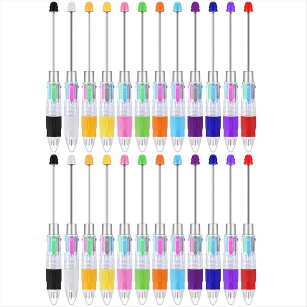 24 BolíGrafos con Cuentas Multicolores, 4 en 1, BolíGrafos con Cuentas de Colores, BolíGrafos RetráCtiles para Hacer Bricolaje, Kit para Estudiantes, Oficina