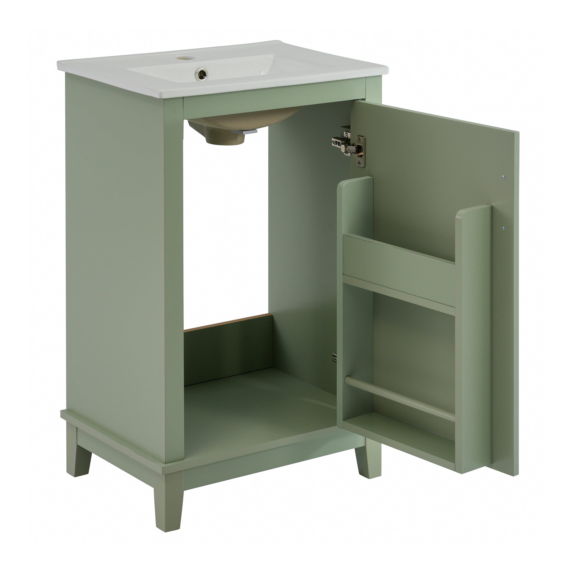 Jivora Modern Bathroom Vanity with Ceramic Sink, Storage, Shelves, Wood, Green