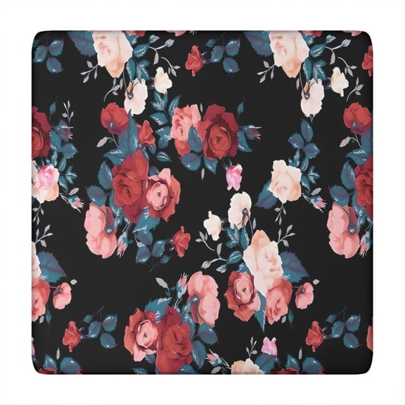 Pioneer Flower Floral Print Pattern Square Fitted Tablecloth with Elastic Edge,Square Table Cover,Washable Elastic Table Cover for Home Kitchen Party Decor 34"x34"