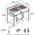 thumbnail image 2 of 42*25*35 inch Freestanding Stainless Steel Sink, Commercial Restaurant Sink, Large Double Bowl Sink, Outdoor Sink, for Business Restaurant, Cafe, Bar, Hotel, Garage, Laundry Room, Outdoor, 2 of 8