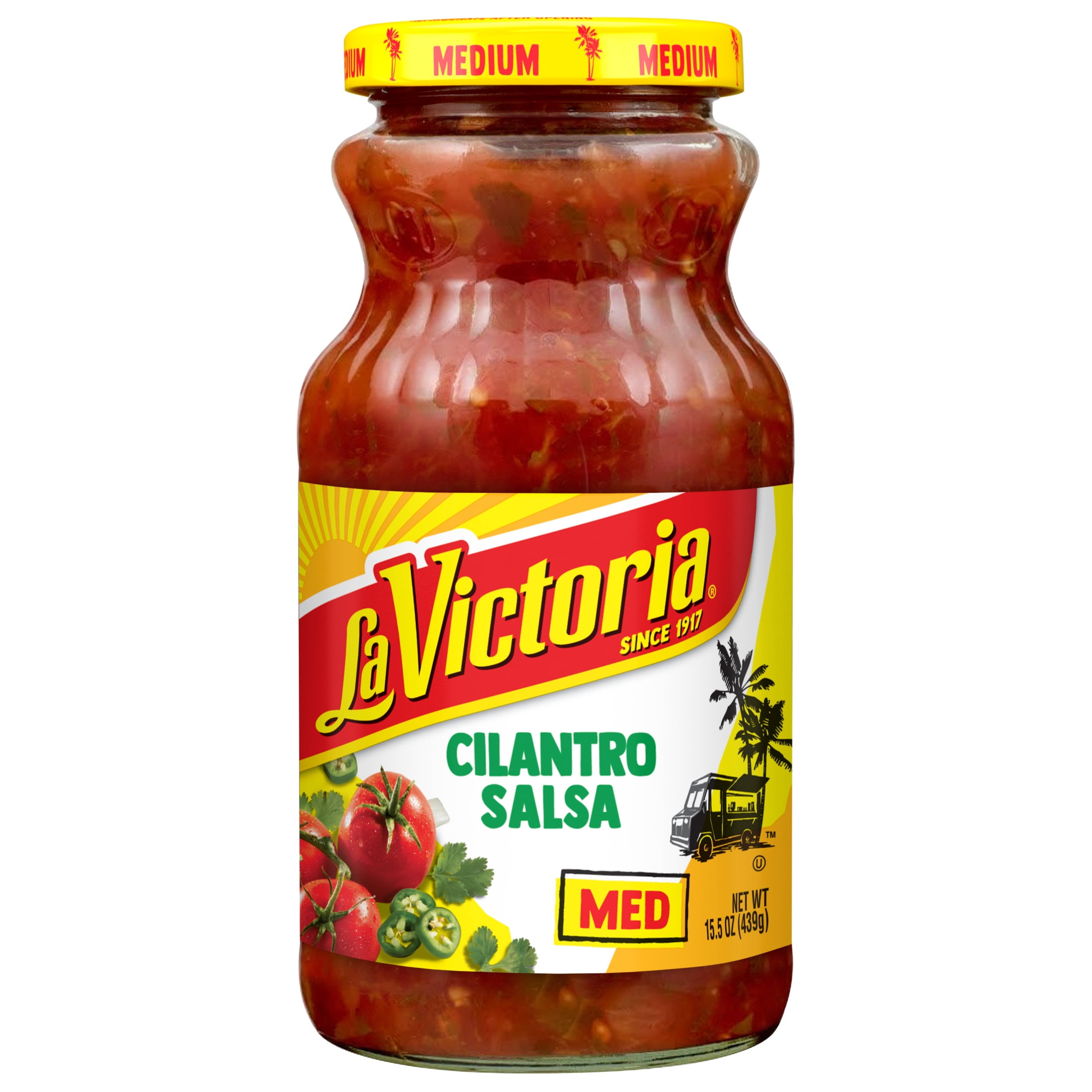 (2 pack) LA VICTORIA Medium Salsa Cilantro Mild, Shelf-Stable, 15.5 oz Glass Jar