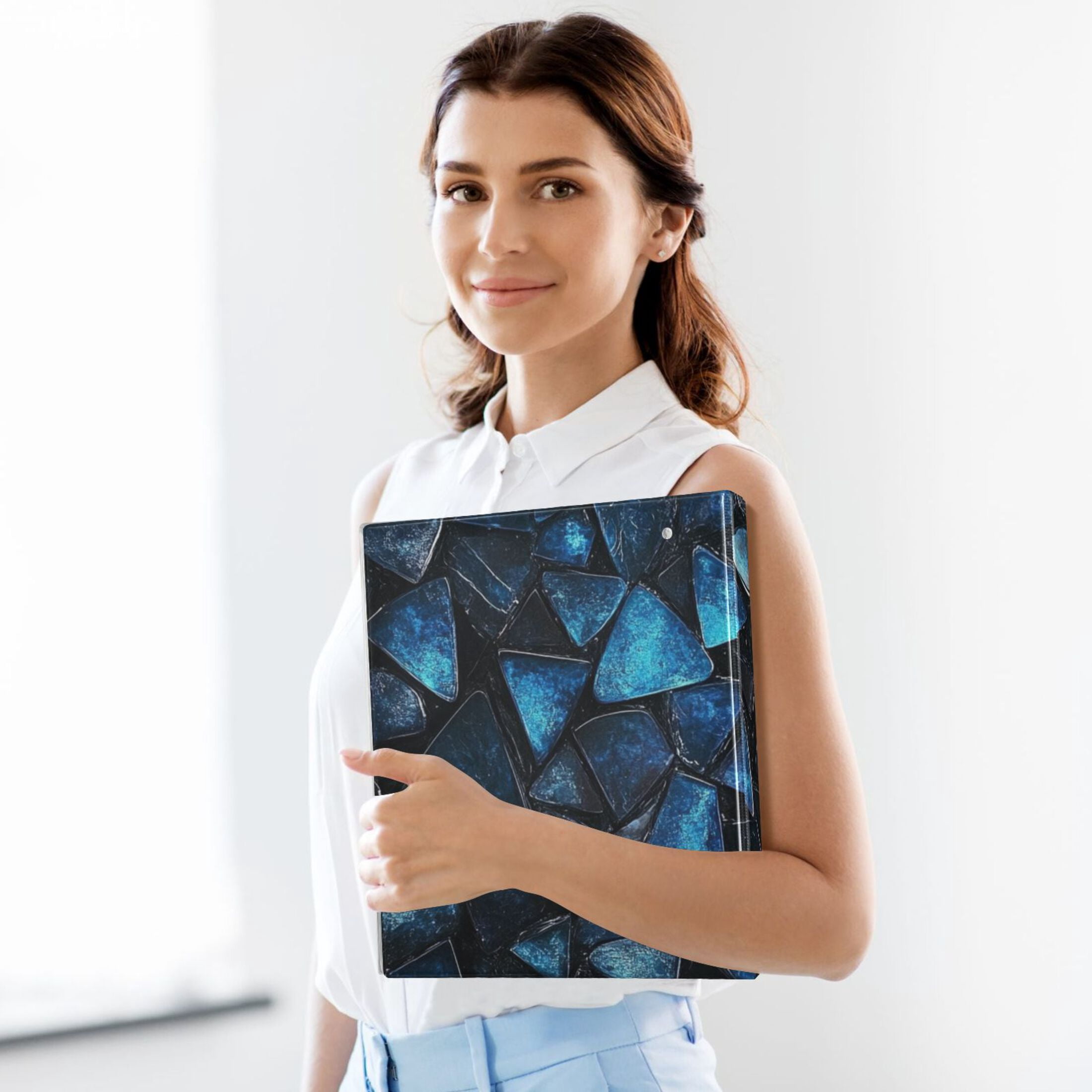 Blue Diamonds 3 Ring Binders 1.5 inch Hardcover File Folders with Interior Pockets A4 Size Organizer for School Office Hospital Set of 2