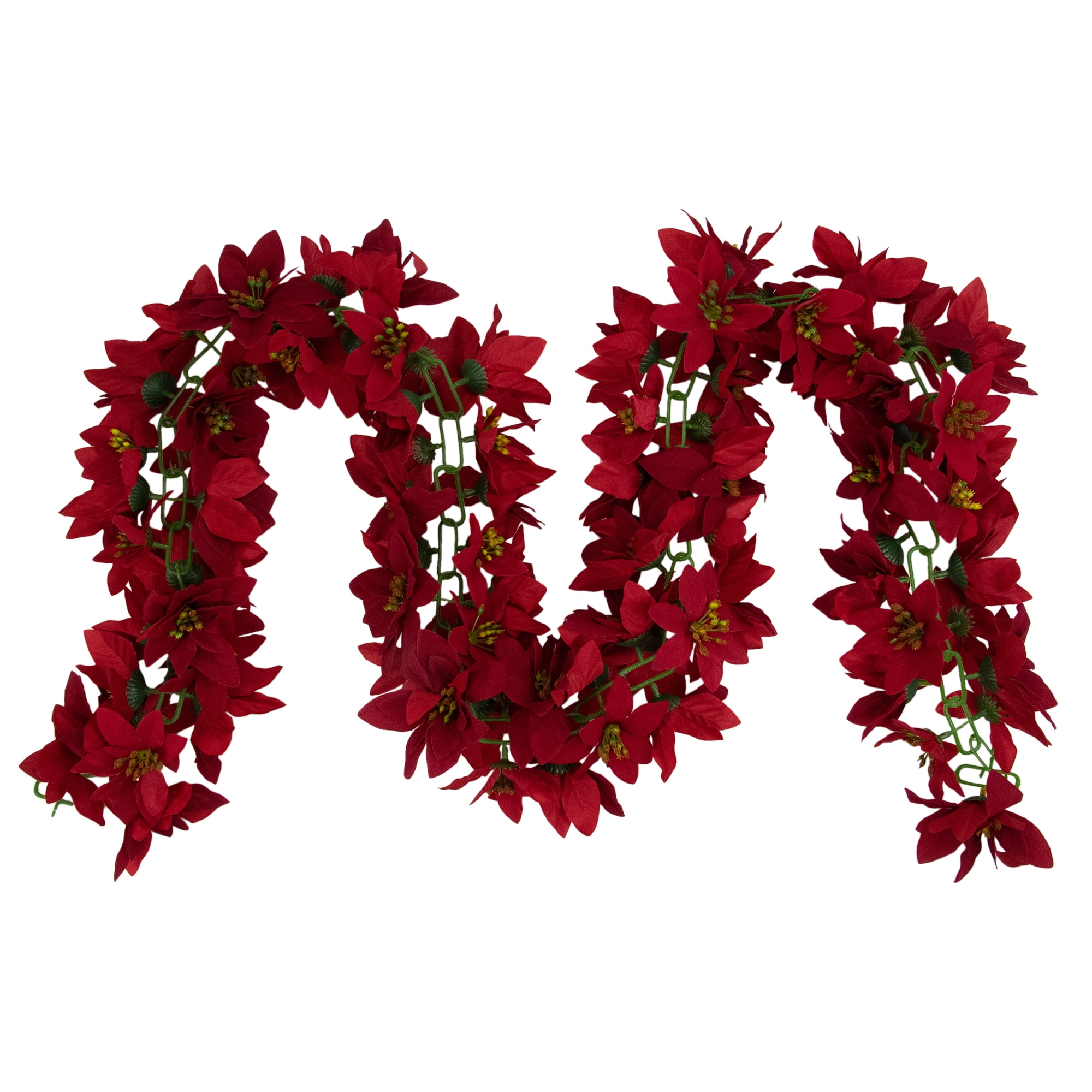 6' x 3" Red Artificial Poinsettia Floral Christmas Garland Unlit