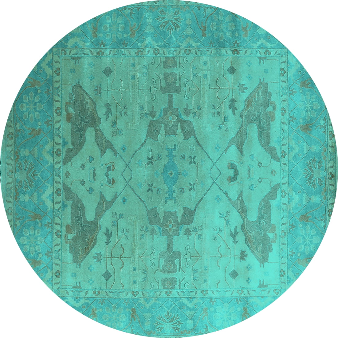 Ahgly Company Machine Washable Indoor Round Oriental Turquoise Blue ...