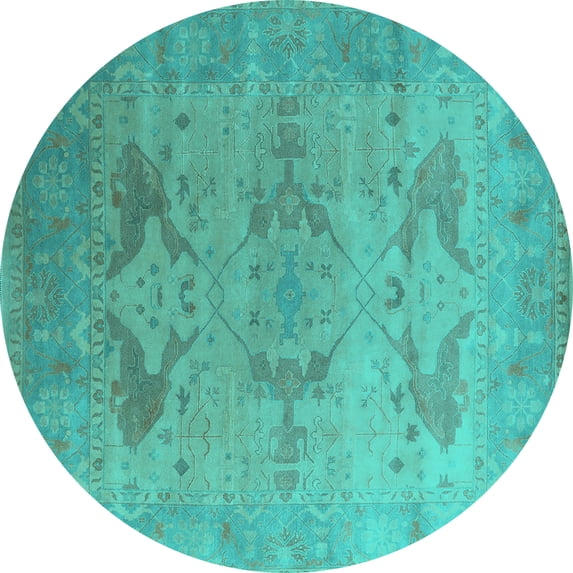 Ahgly Company Indoor Round Oriental Turquoise Blue Industrial Area Rugs, 4' Round