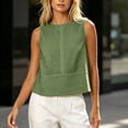 thumbnail image 3 of aohooy Cotton Linen Tank Tops for Women Summer Casual Sleeveless Cropped Shirt Blouses Boat Neck Beach Boho Vacation Vest 2026 Green,L, 3 of 7
