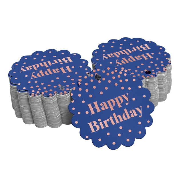 Inkdotpot Real Rose Gold Foil Happy Birthday Tags Favor Hang Paper Tags 100 Piece
