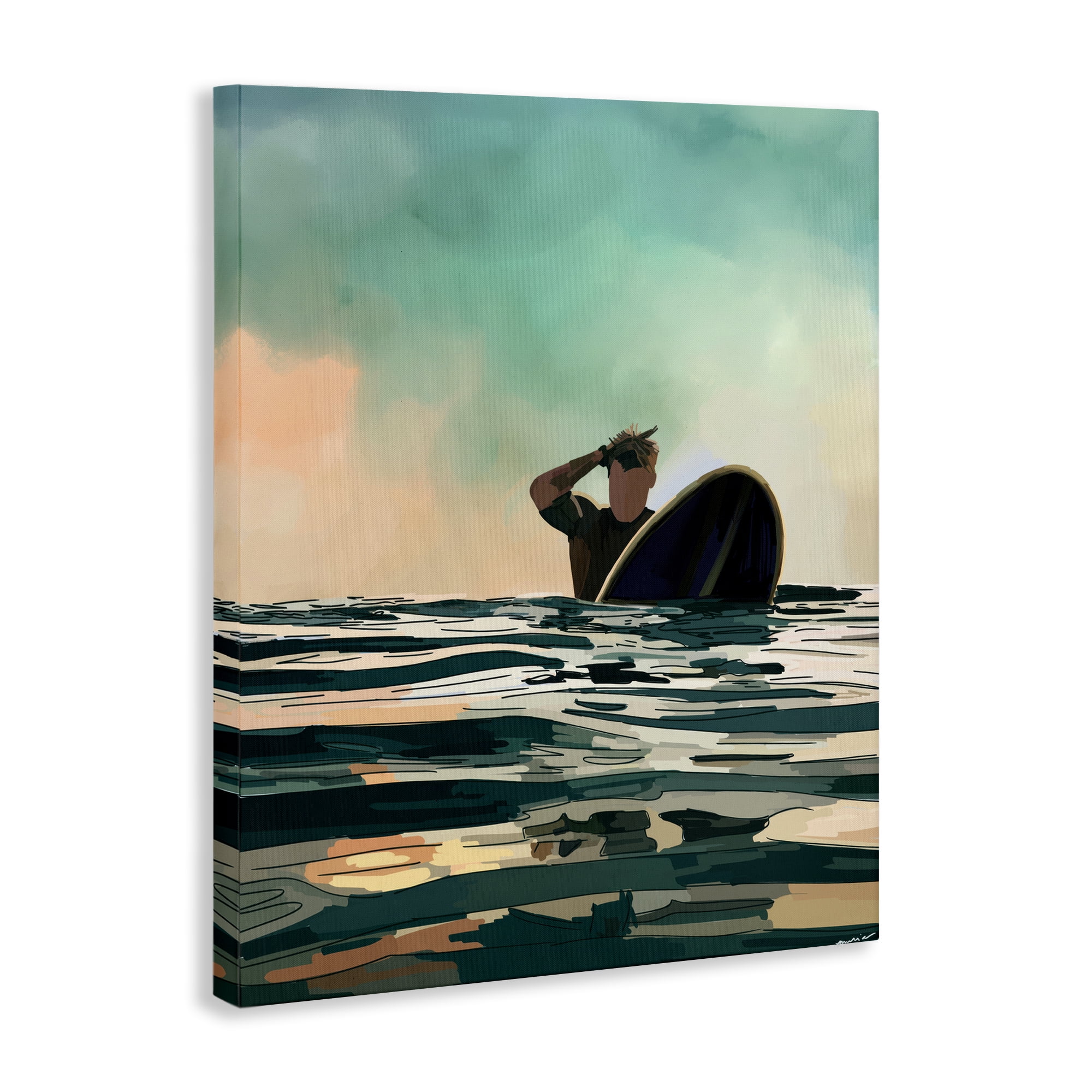 Stupell Industries Surfer with Ocean Reflection Nautical & Beach Painting Wrapped Canvas Art Print Wall Art, 24 x 30
