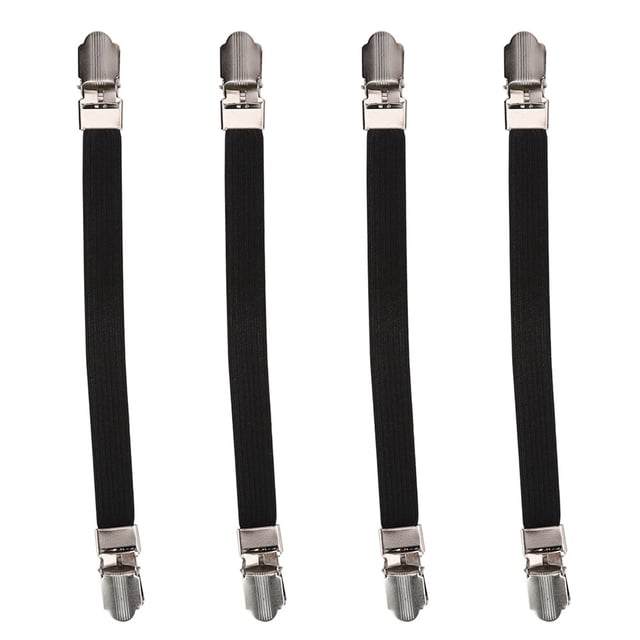 4 piezas de correas elásticas entrecruzadas para sábanas de colchón, pinzas de doble cabezal, sujetadores de sujeción, tirantes, color negro