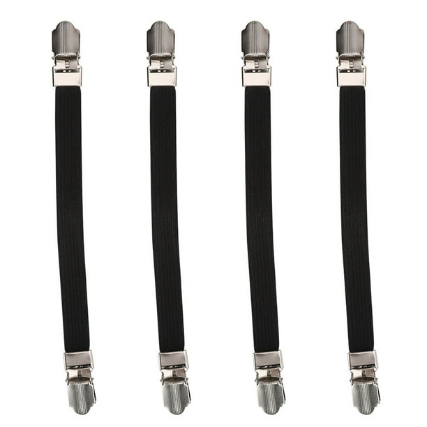 4 piezas de correas elásticas entrecruzadas para sábanas de colchón, pinzas de doble cabezal, sujetadores de sujeción, tirantes, color negro