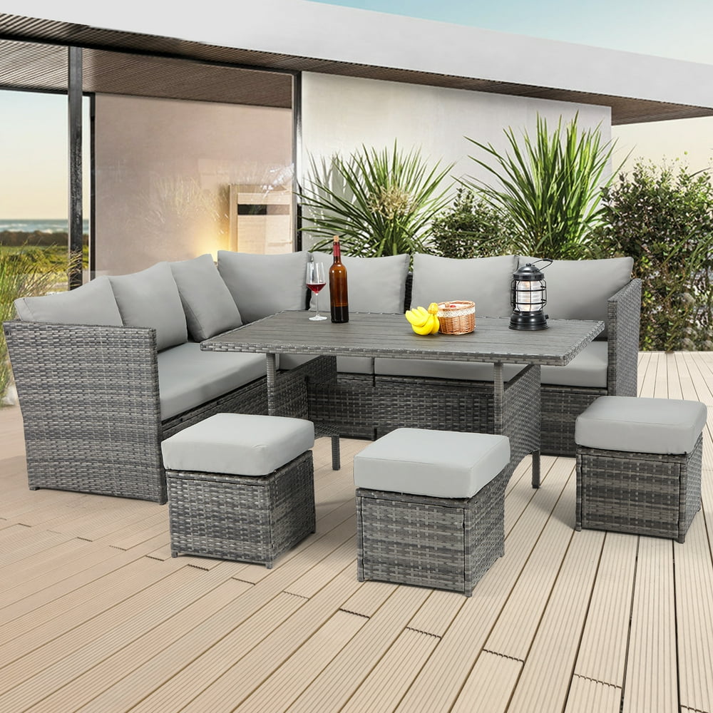 Danrelax 7-Piece Patio Conversation Set, Outdoor Sectional Sofa, PE