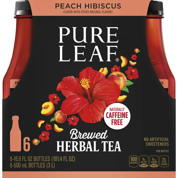 Pure Leaf Herbal Iced Tea, Peach Hibiscus, 16.9 oz Bottles, 6 Count