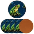 thumbnail image 2 of Frog 6pcs Round Microfiber Leather Drink Coasters, 11x11 cm/4.3x4.3 in, Set of 6 Absorbent Coasters for Drinks, Coasters for Table, Furniture From Water Marks and Scratches, 2 of 6