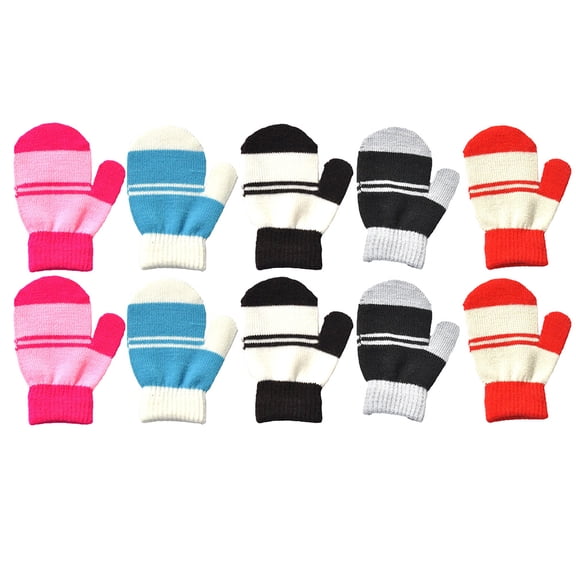 HOOWIFFY 5 Pairs Assorted Color Knitted Winter Gloves Full Finger Windproof Warm Warmth Mittens for Men Women