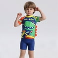 thumbnail image 3 of BULLPIANO Toddler Boys Swimsuit Bathing Suits Set Boys Short Sleeve Rash Guard Swim Trunks with Hat UPF 50+ ,Size 6-7 Years, 3 of 8