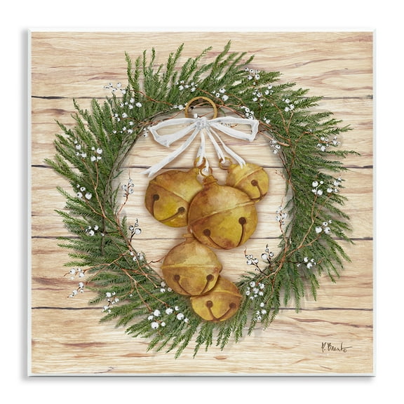 Stupell Industries Winter Bells Wreath Holiday Painting Unframed Art Print Wall Art, 12 x 12