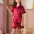 thumbnail image 6 of Mgmyaa Kids Lounge Set Girls Spring & Fall Thin Silk-like Solid Color Loungewear Long Sleeve Button Down Collar Shirt and Shorts Casual Homewear Set 6-14 Years, 6 of 7