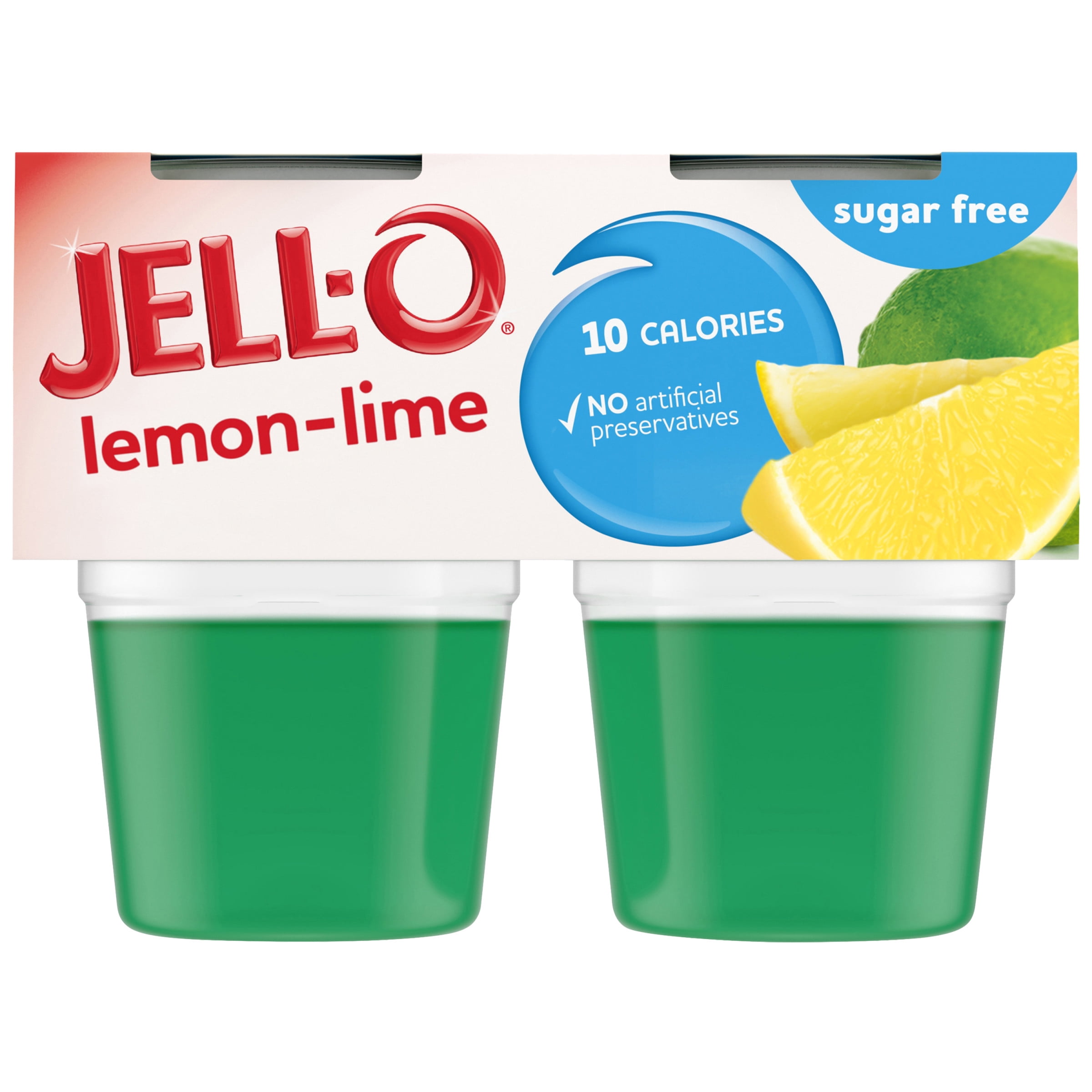Jell O Lemon Lime Sugar Free Ready To Eat Jello Cups Gelatin Snack 4 Ct Cups Walmart Com