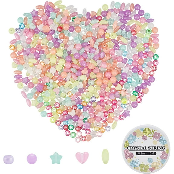 600pcs 5 Shapes Acrylic Beads Bracelets Making Kits DIY Jewelry Making Bracelets Set with Elastic Thread for Friend Birthday Gift colorful DIY