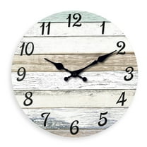 Blue Farmhouse Wall Clock 12 Inch Wooden Rustic Wall Clock Battery Operated Silent Non Ticking Wall Clock for Bedroom
