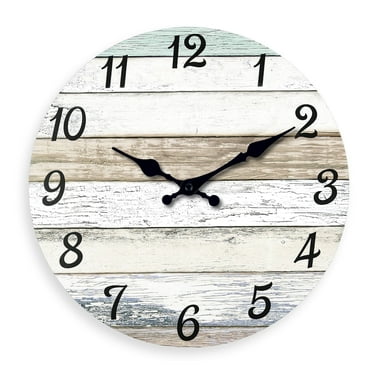 Blue Farmhouse Wall Clock 12 Inch Wooden Rustic Wall Clock Battery Operated Silent Non Ticking Wall Clock for Bedroom