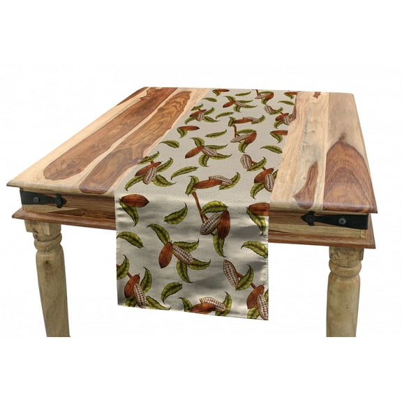 Botanical Table Runner, Classical Cacao Plant and Leaves Print on Muted Background, Dining Room Kitchen Rectangular Runner, 3 Sizes, by Ambesonne