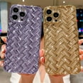 thumbnail image 4 of Compatible with iPhone 14 Pro Max Case 6.7 Inch, Elegant 3D Woven Pattern Plating Bling Phone Case, Sparkle Grid Printed case for Women Girls Soft Silicone Protective Back Cover-Gold, 4 of 9