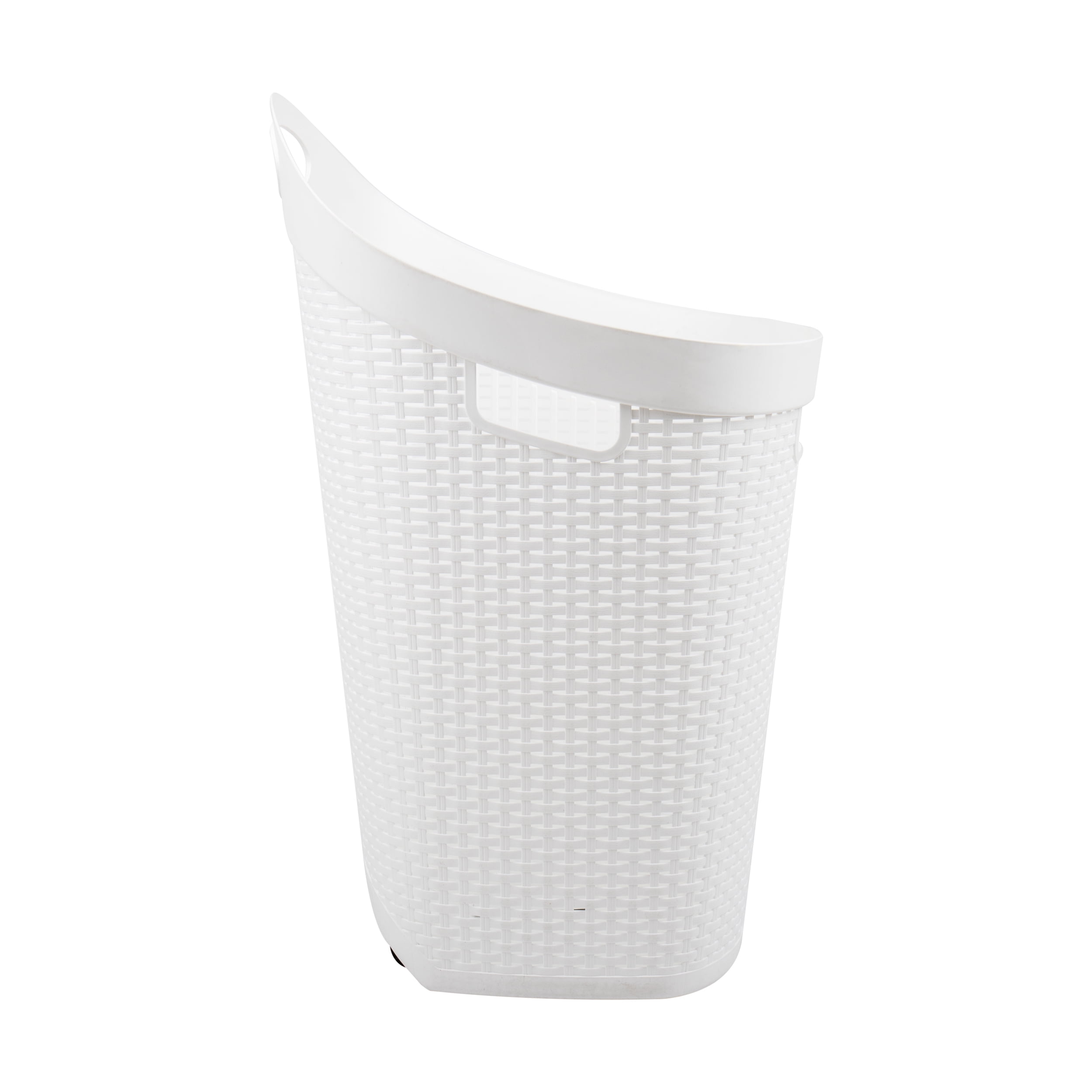 Mind Reader 60L Rolling Laundry Hamper, Clothes Basket, Lid, Wheels, Wicker Style, Plastic, 19.5"L x 14.75"W x 29.25"H, White