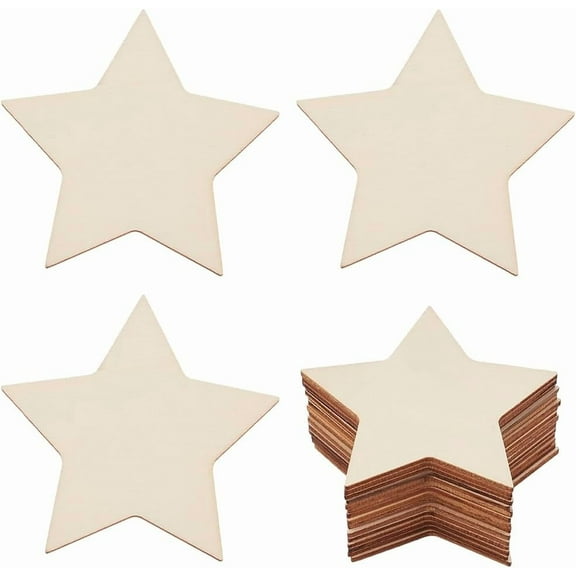 50Pcs 3 Inch Wooden Stars Unfinished Wood Embellishments Star Shaped Craft Cutouts Natural Material Slices Ornaments