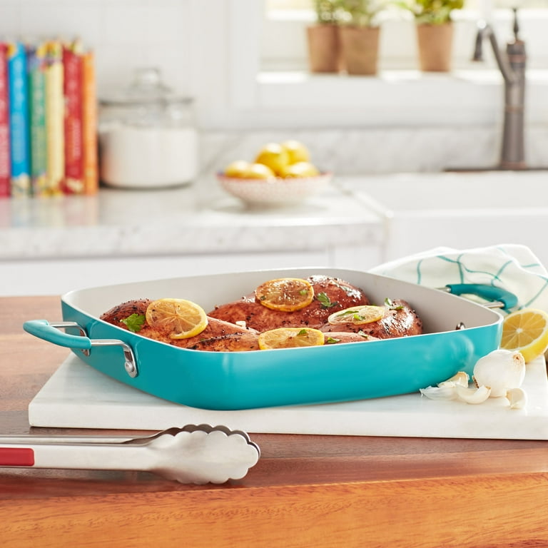 The Pioneer Woman Ceramic 12in Aluminum Sear and Bake Pan Teal
