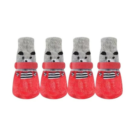4 Pcs Dog Cat Boots Shoes Socks Waterproof Dog Shoes Rain Snow Dog Booties Anti-Slip Dog Sock Shoes with Adjustable Drawstring for Small Puppy