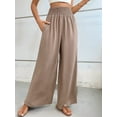 thumbnail image 6 of Women Linen Palazzo Pants Wide Leg Summer Boho High Waist Casual Lounge Pants Beach Travel Vacation Outfits Khaki M, 6 of 8